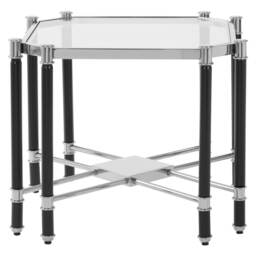 Orsina Silver Chrome Finish End Table, Clear Tempered Glass Octagonal Top, Stainless Steel Frame