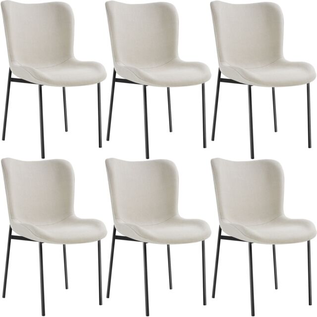 Dining Chair Tessa - ergonomic high backrest, slim steel legs, soft fabric Black Woven fabric off-white/black 6