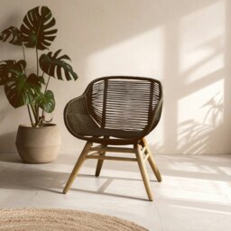 Interiors by Premier Black Rope Armchair, Back and Armrest Garden Chair, Eco-friendly Rope Desk Chair, Lightweight Dining Chair Black