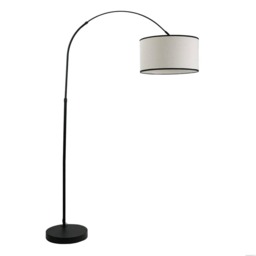 ValueLights Louis Black Metal Arch Floor Lamp White Trim Shade & Bulb Black White
