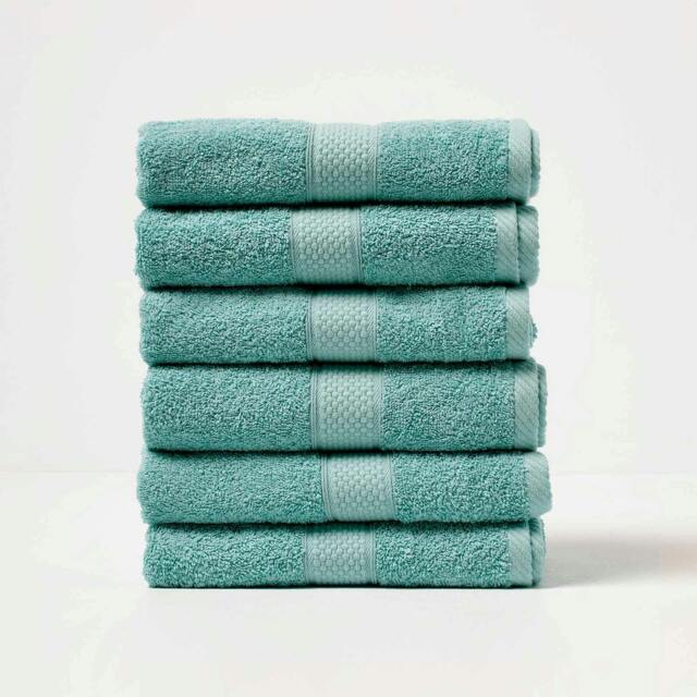 Homescapes Turkish Cotton Hand Towel Set of 6 - Sea Green Green Hand towel 6