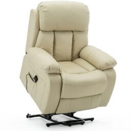 Chester Single Motor Rise Recliner Bonded Leather Heat & Massage Chair (Cream)