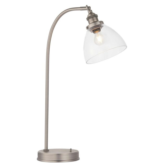 Hansen Task Table Lamp Brushed Silver Paint, Clear Glass