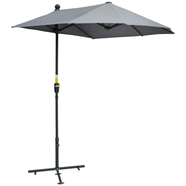 Outsunny 2m Half Parasol Market Umbrella Garden Balcony Parasol with Crank Handle, Cross Base, DoubleSided Canopy, Dark Grey