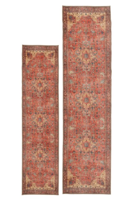 Gold Coral Distressed Persian Inspired Washable Living Room Area Rug- 60x240cm Orange