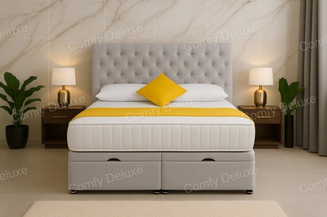 Ottoman Chesterfield Silver Plush 2ft6 Small Single Bed Set With Headboard and Mattress