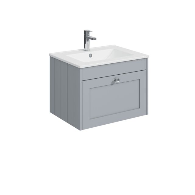 Balterley Wall Hung 1 Drawer Unit with Minimalist Basin 1 Tap Hole Grey 431 x 600 x 453mm