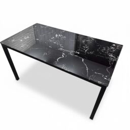 Dining Table Black Glass Kitchen Place for 6 Seats, Dining Table Only (Black H 75 x L 134 x W 70 cm)