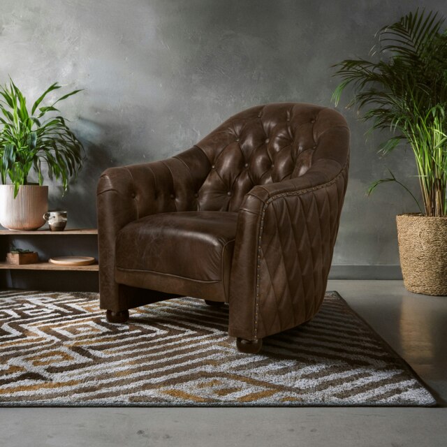 Grey Leather Classic Armchair,Walnut Quilted Back Wooden Chair,Chesterfield Button Tufted Armrest Chair Grey
