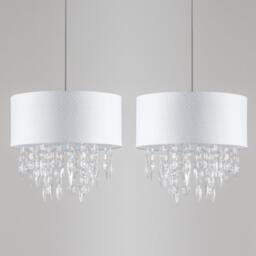 Set of 2 Fiji - White Fleck Jewelled Easy Fit 40cm Pendant Shades White White linen with silver slub with clear acrylic detail 2