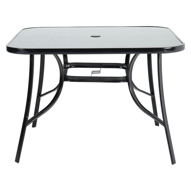 Living and Home Square Metallic and Tempered Glass Garden Table with Parasol Hole
