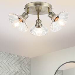 COSYLYTE Milan Bathroom 3 Light Ribbed Glass Clustered Spotlight - Antique Brass Gold Antique Brass 1