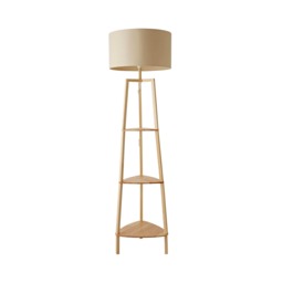 ValueLights Hiru Wooden 3 Tier Shelf Floor Lamp Cream Shade