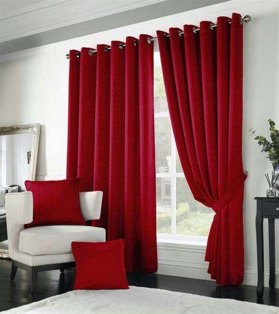 Adison Lined Ring Top Eyelet Curtains - 168cm x 183cm - Red