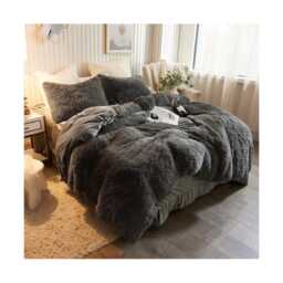 Ezysleep Faux Fur Duvet Cover Set Soft Cozy Luxurious Bed Linen Easy Care Grey Grey