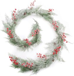 Best Artificial 7ft / 2m Outdoor/Indoor Frosted Christmas Conifer Leaf Garland String with Red Berries Xmas