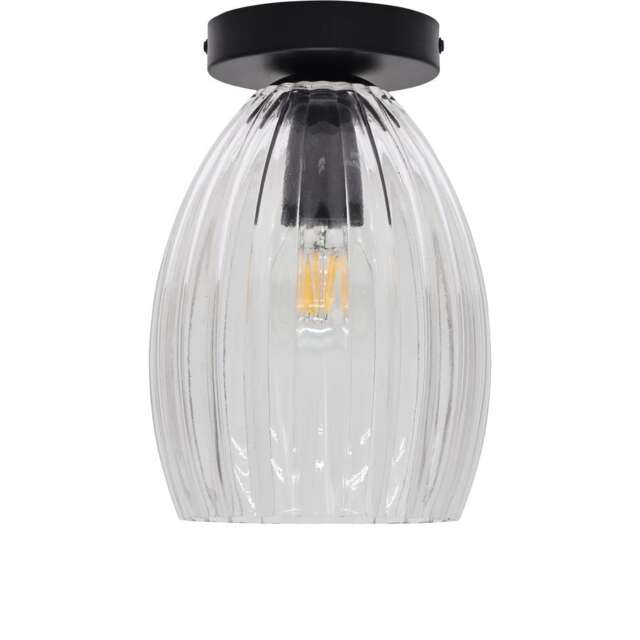 Birch - Clear Fluted Glass Black Ceiling Light Fitting