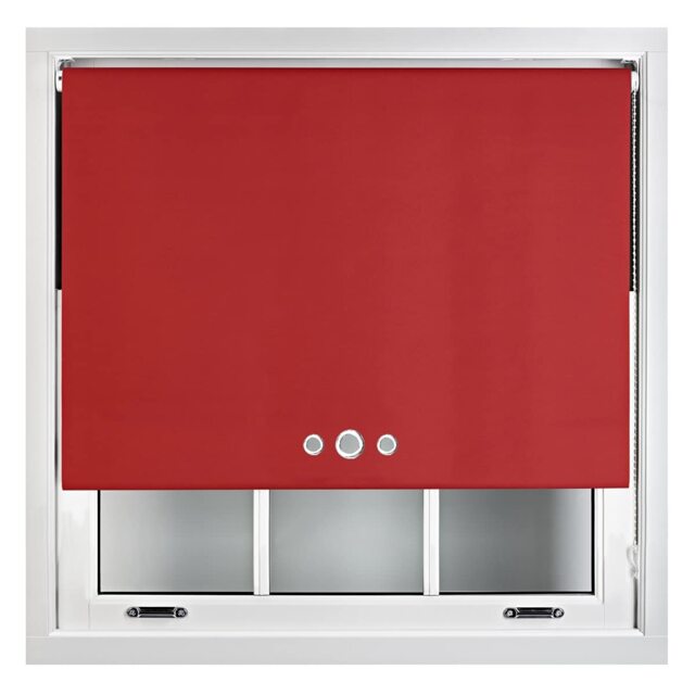 FURNISHED Custom Fit Blackout Roller Blinds with Triple Round Eyelets & Metal Fittings Red Red (W) 150cm x (L) 165cm