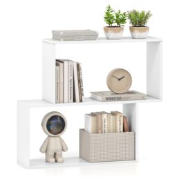COSTWAY 3 Tier Geometric Bookshelf Freestanding Wooden Bookcase White