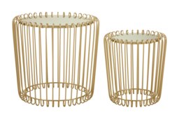Interiors by Premier Set of 2 Champagne Wireframe Side Tables, Gold with Mirrored Tops Bedside Tables, End Tables for Lounge Gold