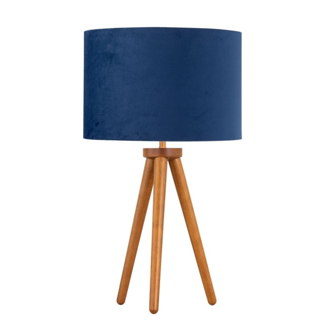 Voyage - Dark Oak Table Lamp or Bedside Light with Blue Velvet Shade Brown Blue Large 1