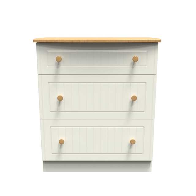 Lancaster 3 Drawer Deep Chest of Drawers in Cream Ash & Oak (Ready Assembled) Cream Cream Ash & Oak