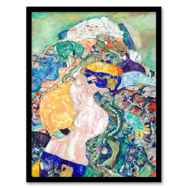 Gustav Klimt Framed Wall Art Print Baby Cradle Colourful Painting Home Décor