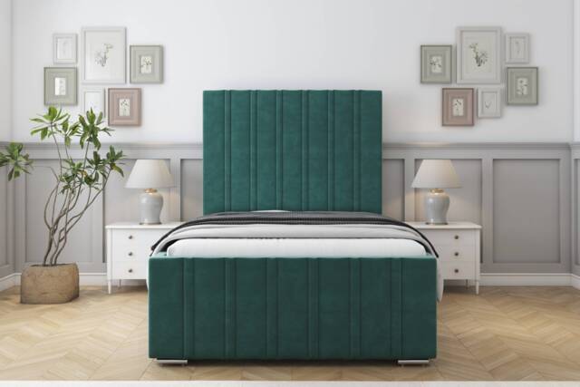 "Sloomy Radcliffe Emerald Plush Bed Frame With 50"" Upholstered Headboard 4'6 Double"