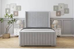 "Sloomy Marlborough Silver Plush Bed Frame With 50"" Upholstered Wingback Headboard 5' King"
