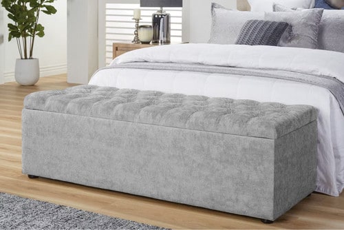 90cm Chesterfield Ottoman Storage Box - Upholstered Blanket Box - Grey Naple Ottoman Bench