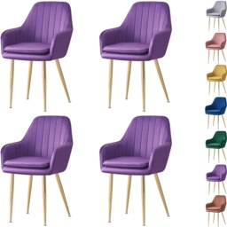 MOF Set of 4 Dining chair Armchair with Armrest & Backrest Upholstered seat with Metal legs T05 Purple