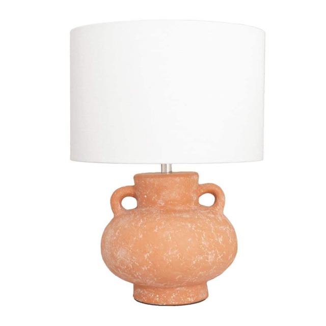 ValueLights Theo Linen Shade Terracotta Vase Hand Finished Table Lamp and Bulb