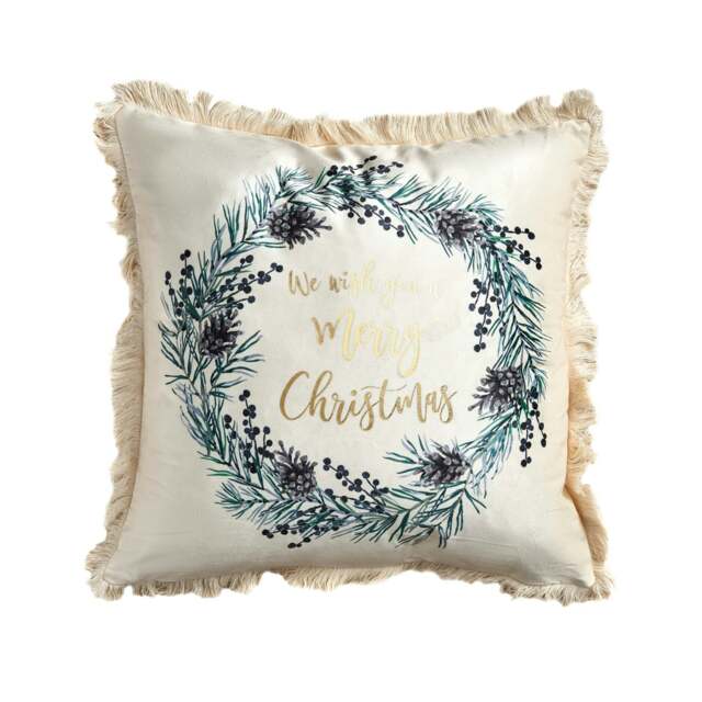 BHS Wish You A Merry Christmas Cushion, Cream