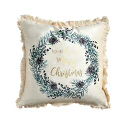 BHS Wish You A Merry Christmas Cushion, Cream