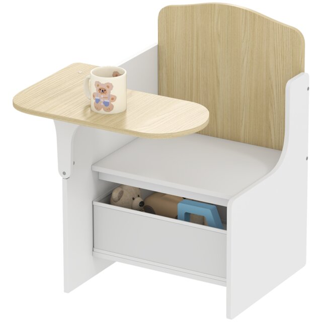 AIYAPLAY Kids Table and Chair Set, Toddler Desk Chair with Storage Bins White