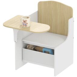 AIYAPLAY Kids Table and Chair Set, Toddler Desk Chair with Storage Bins White