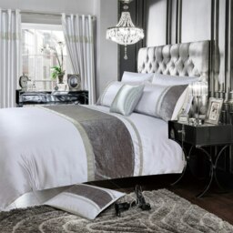 Intimates Chanelle Velvet Faux Silk Duvet Cover & Pillowcase Set Silver Silver Super King