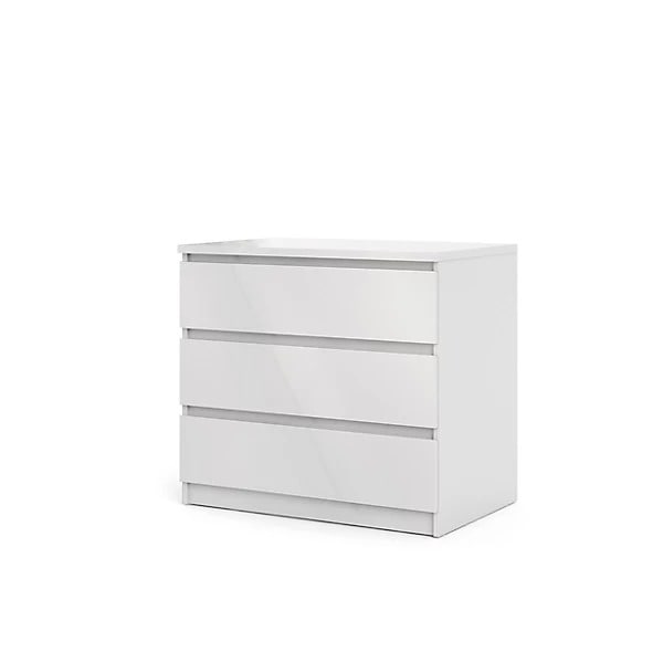 Esla High Gloss White 3 Drawer Chest of Drawers (H)701mm (W)770mm (D)500mm