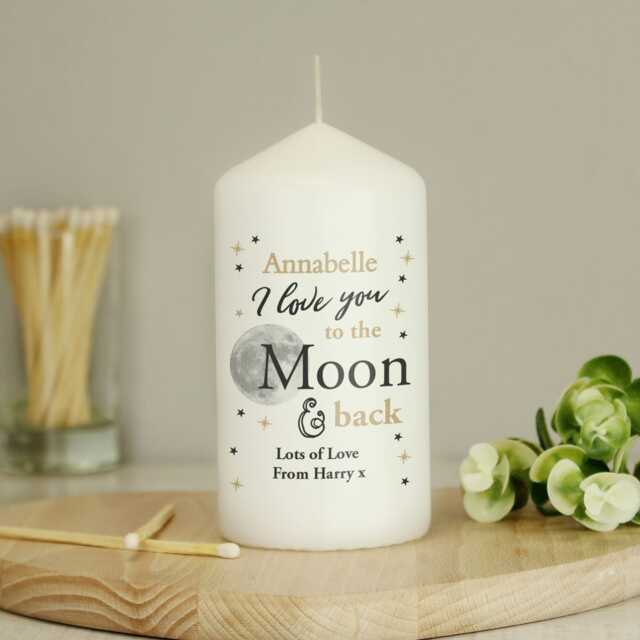 Personalised To the Moon and Back... Pillar Candle White