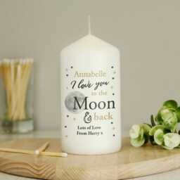 Personalised To the Moon and Back... Pillar Candle White