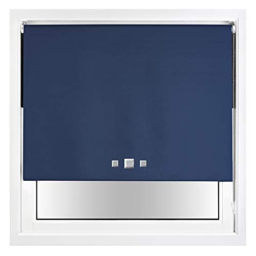 FURNISHED Blackout Roller Blind with Triple Square Eyelets Easy Fit Window Shade Blue Navy (W) 90cm x (L) 210cm