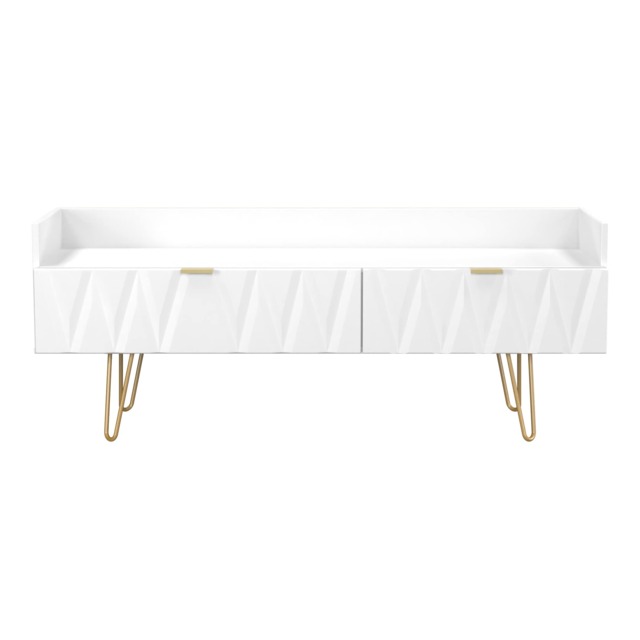 Dallas 2 Drawer TV Console Unit in White Matt (Ready Assembled) White White Matt