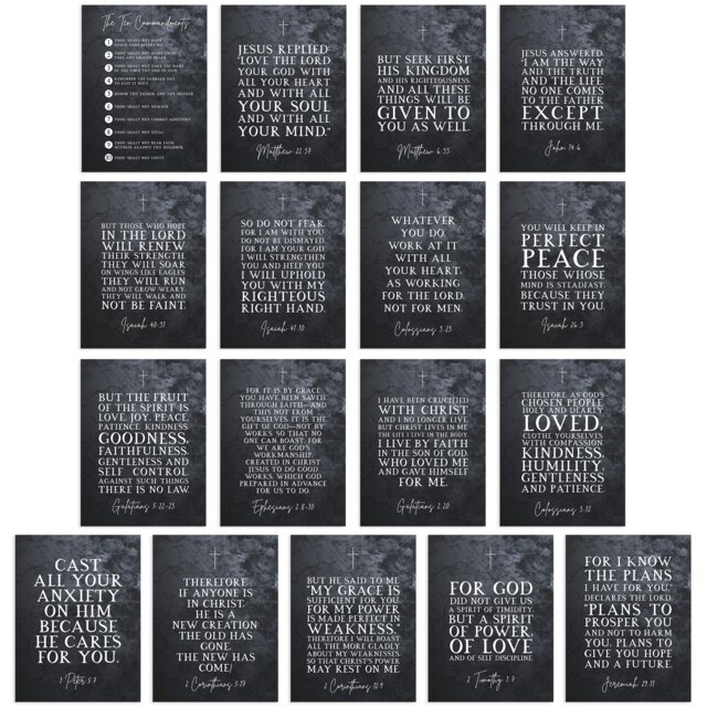 Pack of 17 Christian Bible Quote commandments Scripture Verses Poster Art Print 12x16 Inch