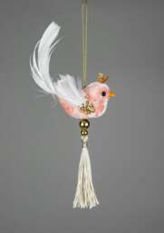 3Pcs Light Pink Robin Bird 7x13cm - Christmas Tree Hanging Decorations Ornaments Fairy Tale Themed Xmas Tree Pendant