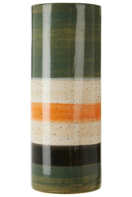 Sorrell Large Green And Orange Stripe Ceramic Vase Multi
