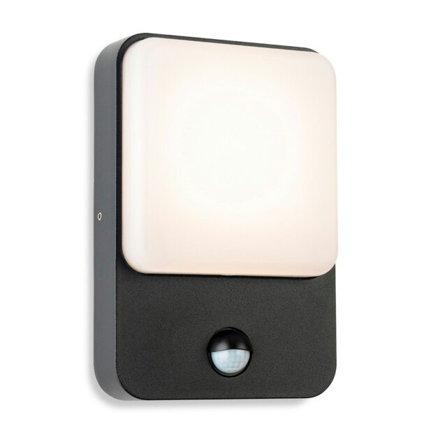 Hero LED Wall Light with PIR Graphite with White Polycarbonate Diffuser IP54