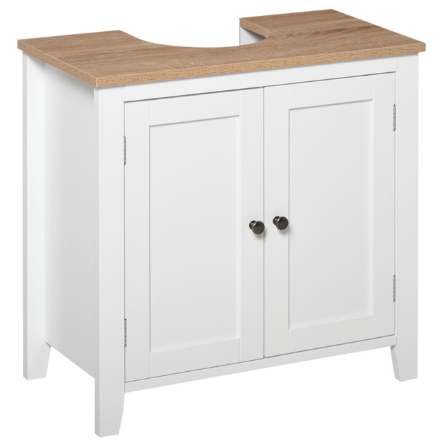 kleankin Bathroom Pedestal Under Sink Cabinet Floor w/ Storage Shelf Double Door White White