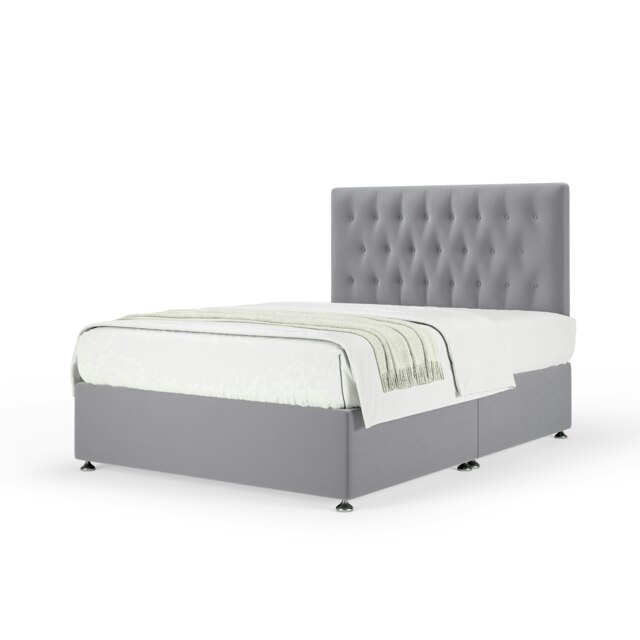Neptune Spring Silver Plush Velvet Divan Set And Lona Headboard Small Single