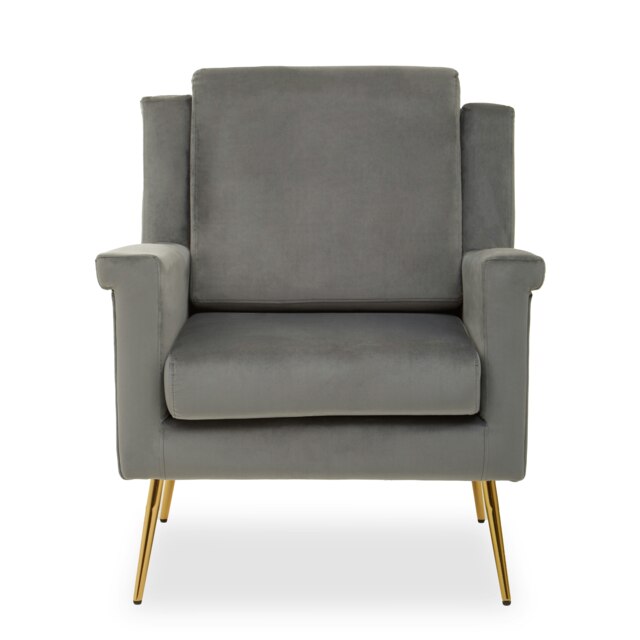 Orsina Grey Classic Armchair with Velvet Upholstery, Sturdy Frame Lounge Indoor Chair with Gold Finish Metal Legs