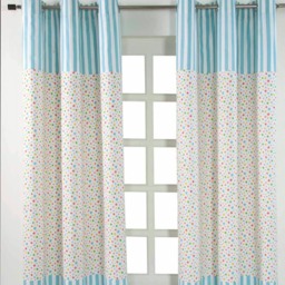 Homescapes Cotton Multi Stars Ready Made Eyelet Curtain Pair - 137 x 182 cm Drop Blue Multi Colour